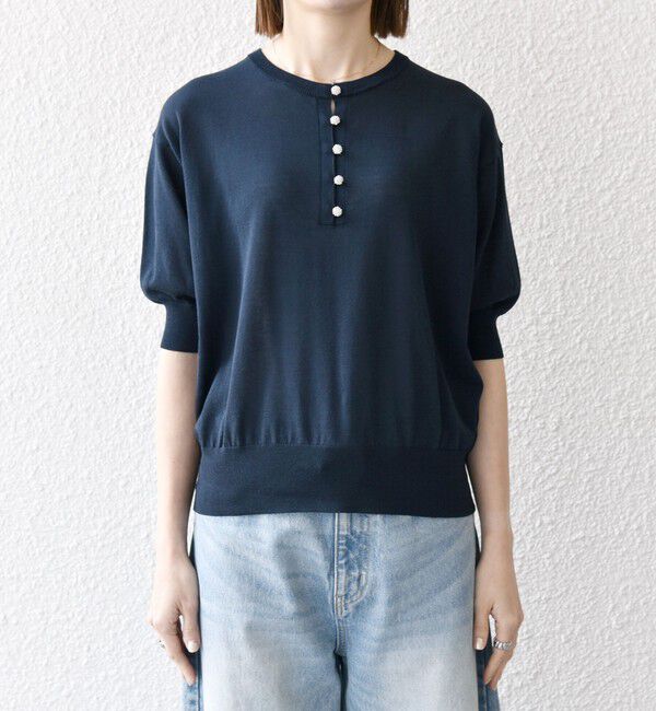 SHIPS any「SHIPS any:〈接触冷感/手洗い可能〉ビジュー ヘンリーネック ニット プルオーバー」|ニット・セーター|