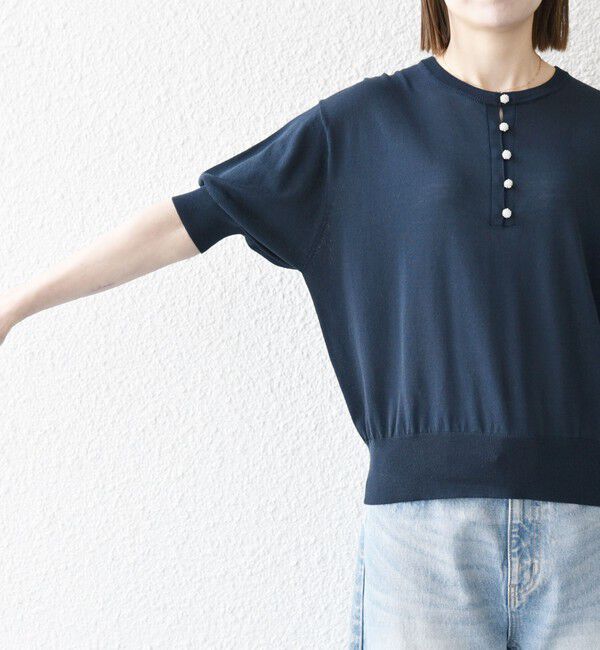 SHIPS any「SHIPS any:〈接触冷感/手洗い可能〉ビジュー ヘンリーネック ニット プルオーバー」|ニット・セーター|