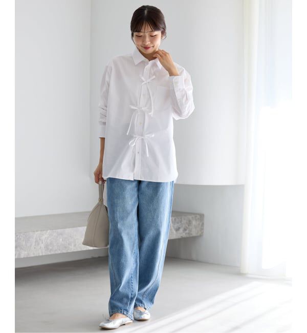 IENA「《予約》MA/RE/マレ RIBBON SHIRTS シャツ LIGHT COTTON 104 GR」|シャツ・ブラウス|