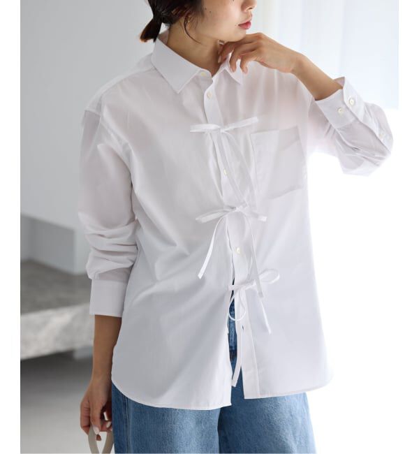 IENA「《予約》MA/RE/マレ RIBBON SHIRTS シャツ LIGHT COTTON 104 GR」|シャツ・ブラウス|