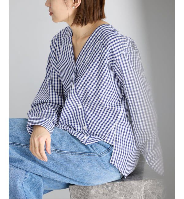 IENA「《予約》MA/RE/マレ カシュクールSHIRTS シャツ LIGHT COTTON 104 GR」|シャツ・ブラウス|ブルー