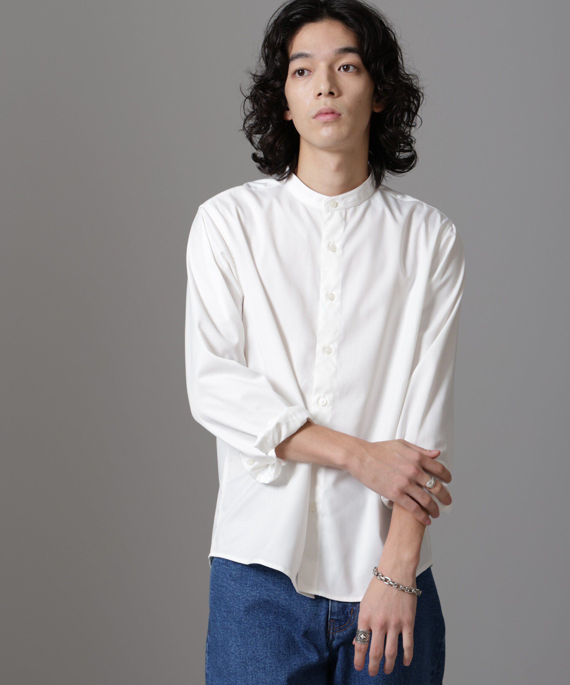 nano･universe「スタンダードバンドカラーシャツ/長袖」|シャツ・ブラウス|ホワイト
