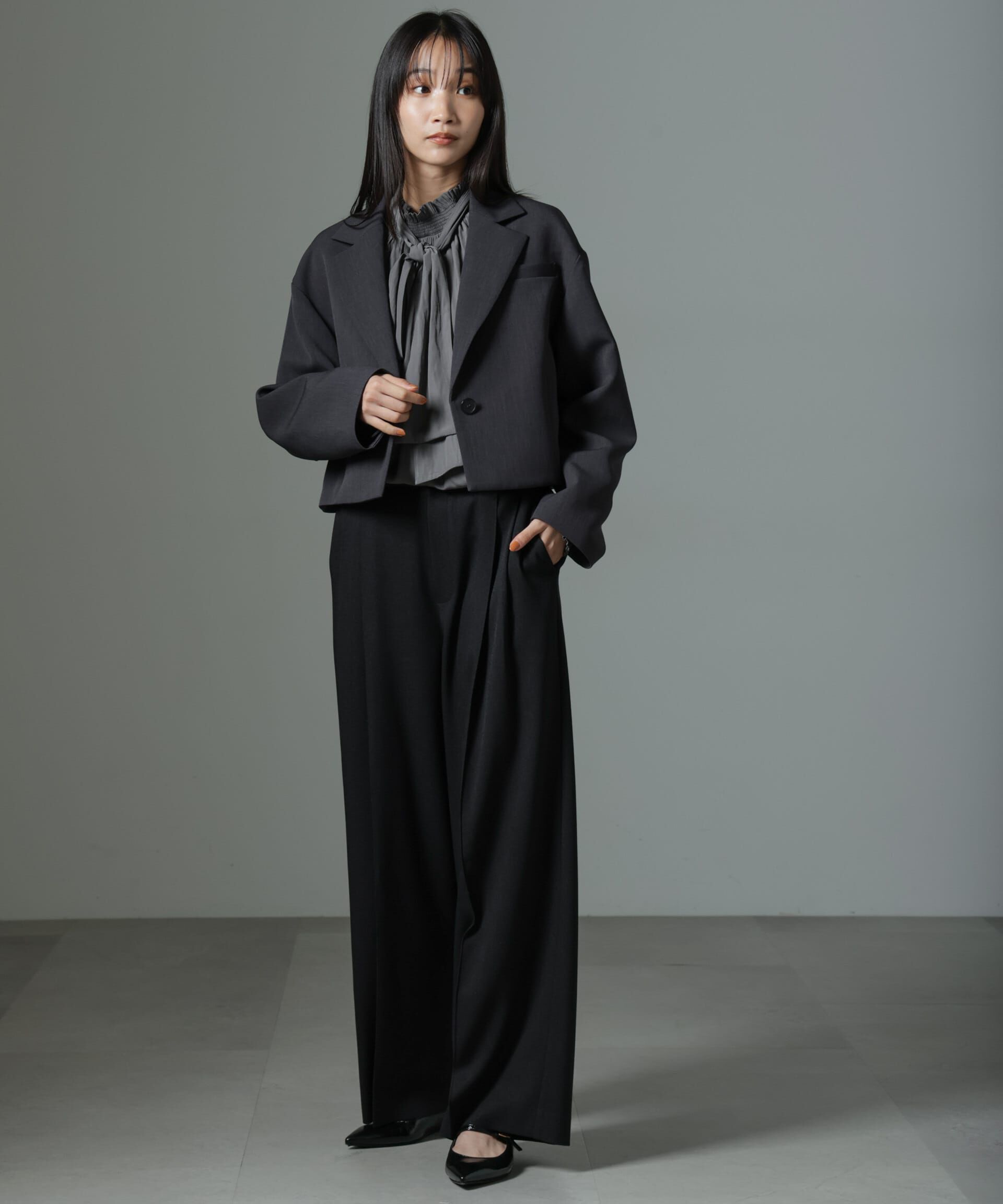 nano･universe「ストレッチサージピンタックイージーワイドパンツ（セットアップ可）」|チノ|