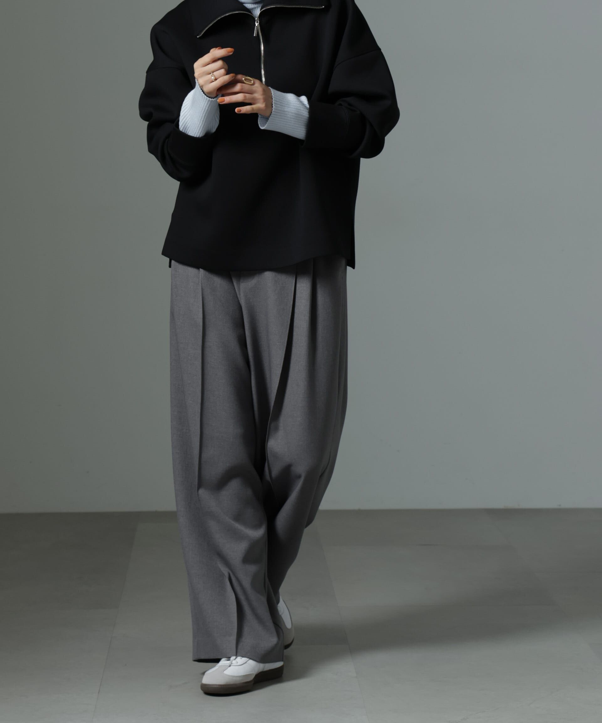 nano･universe「ストレッチサージピンタックイージーワイドパンツ（セットアップ可）」|チノ|