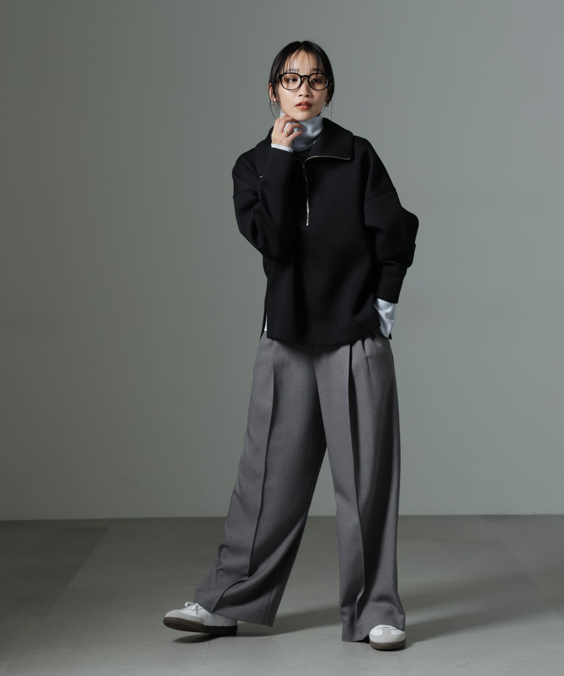 nano･universe「ストレッチサージピンタックイージーワイドパンツ（セットアップ可）」|チノ|