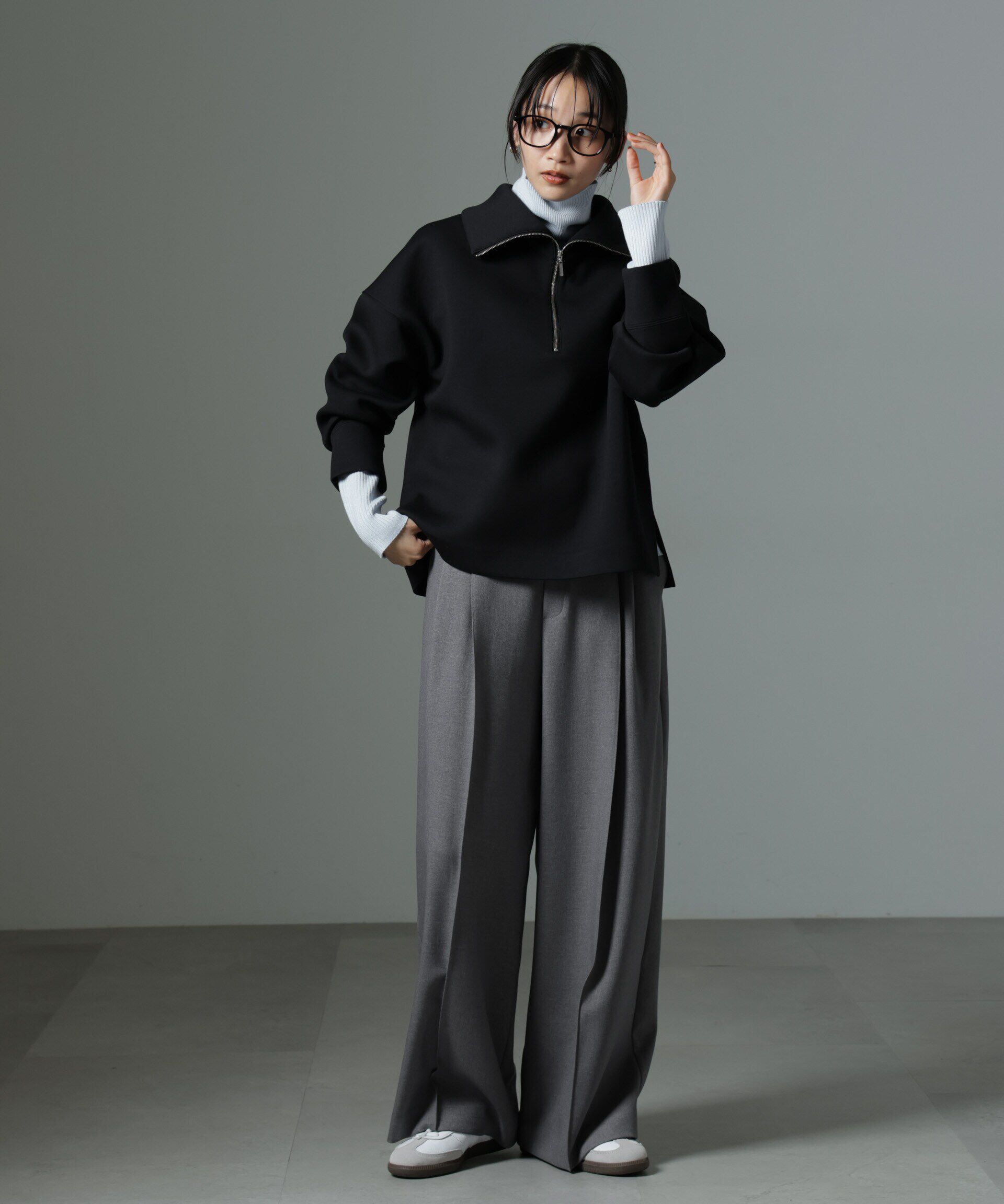 nano･universe「ストレッチサージピンタックイージーワイドパンツ（セットアップ可）」|チノ|