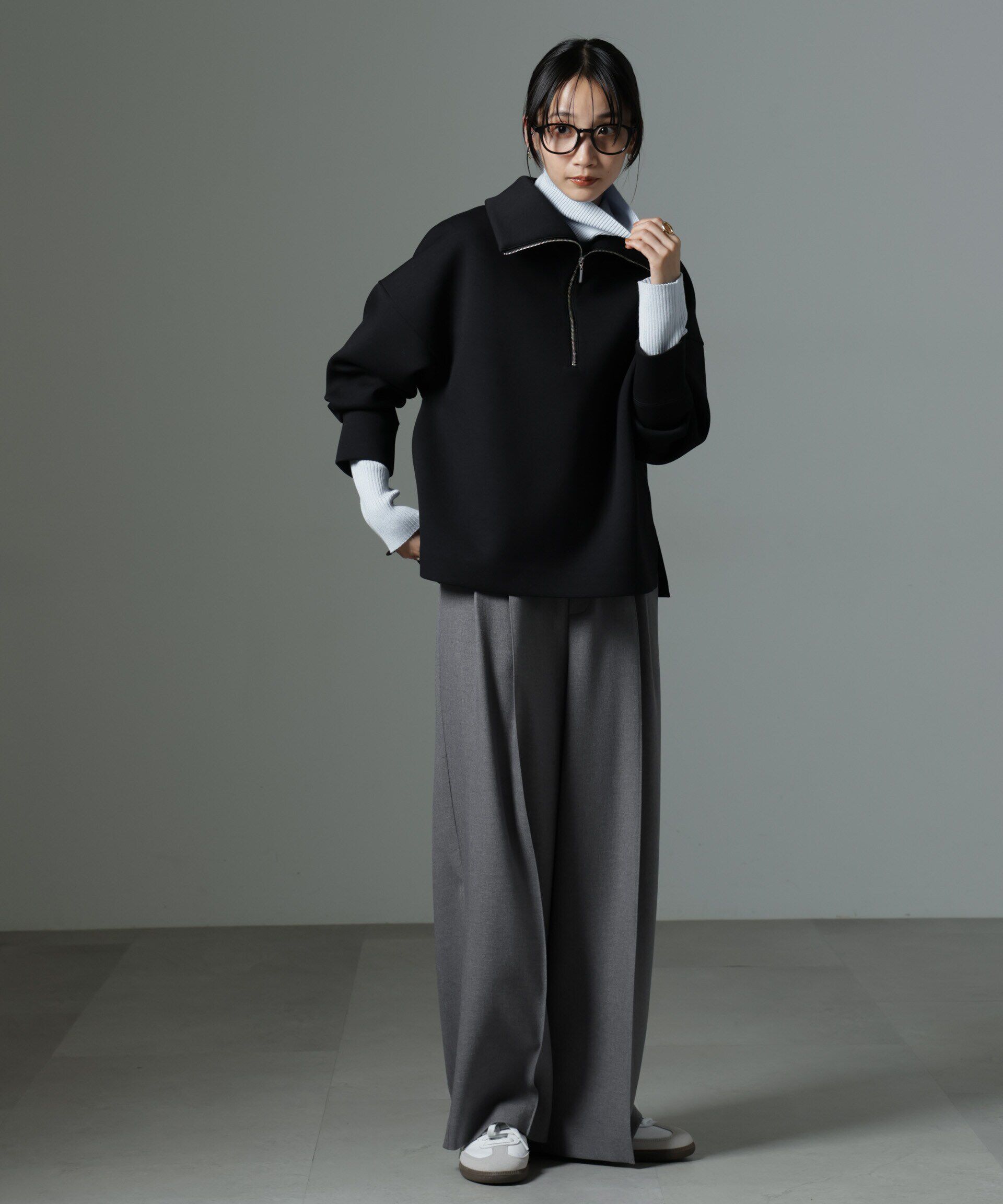 nano･universe「ストレッチサージピンタックイージーワイドパンツ（セットアップ可）」|チノ|