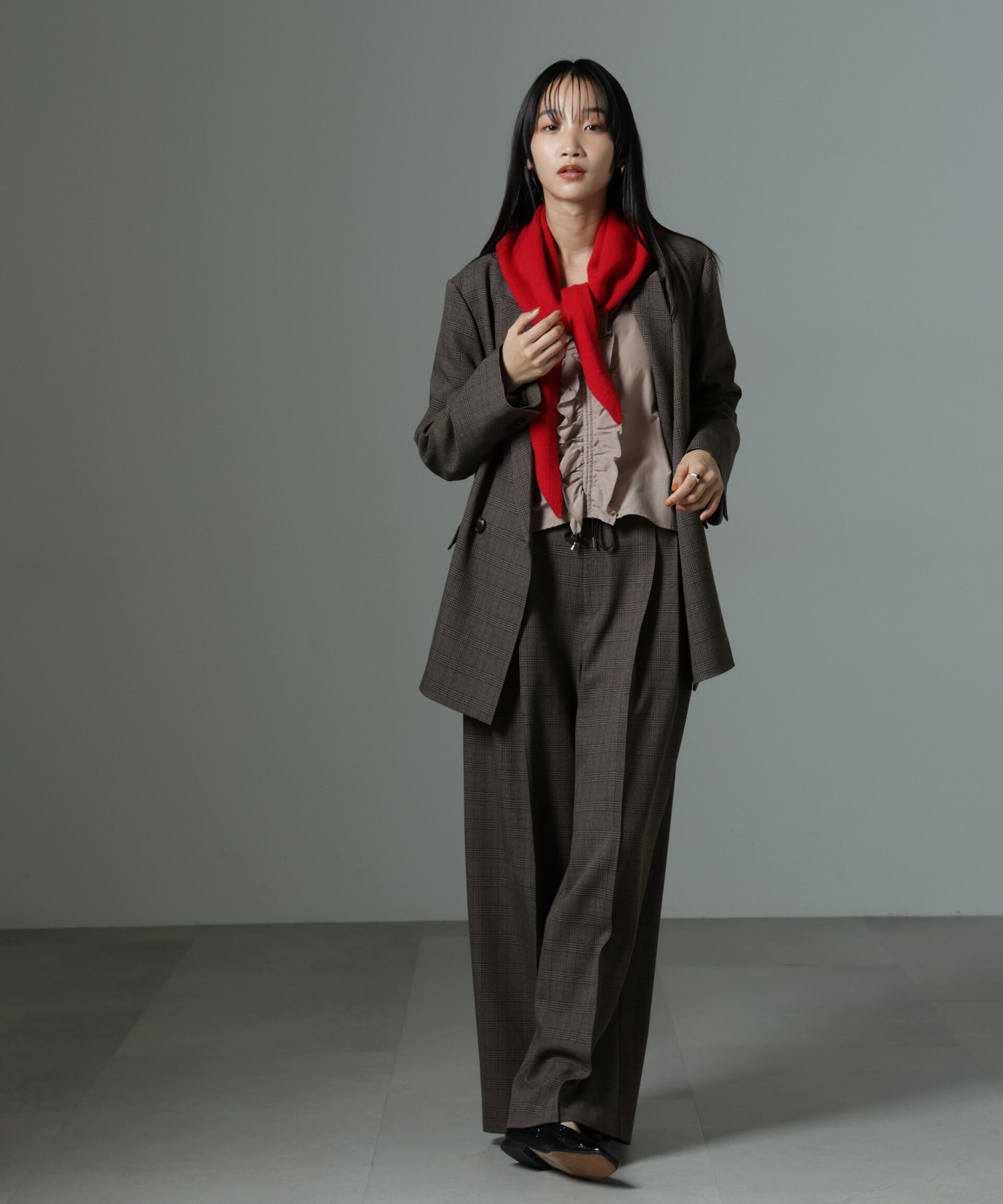 nano･universe「ストレッチサージピンタックイージーワイドパンツ（セットアップ可）」|チノ|