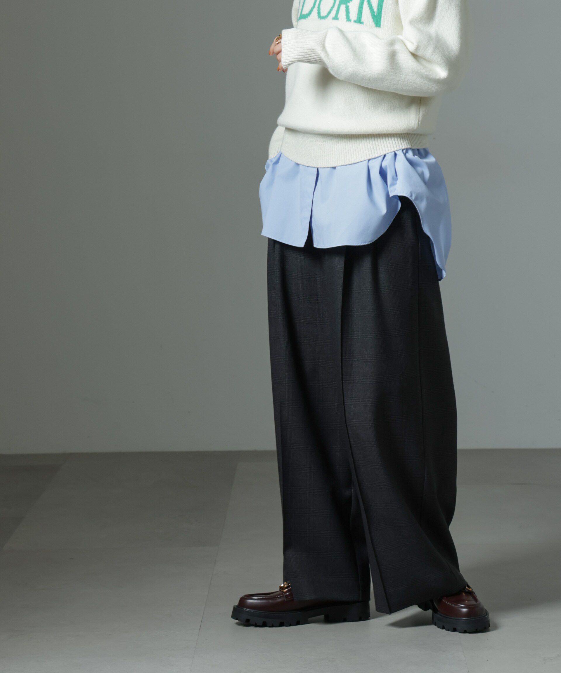 nano･universe「ストレッチサージピンタックイージーワイドパンツ（セットアップ可）」|チノ|