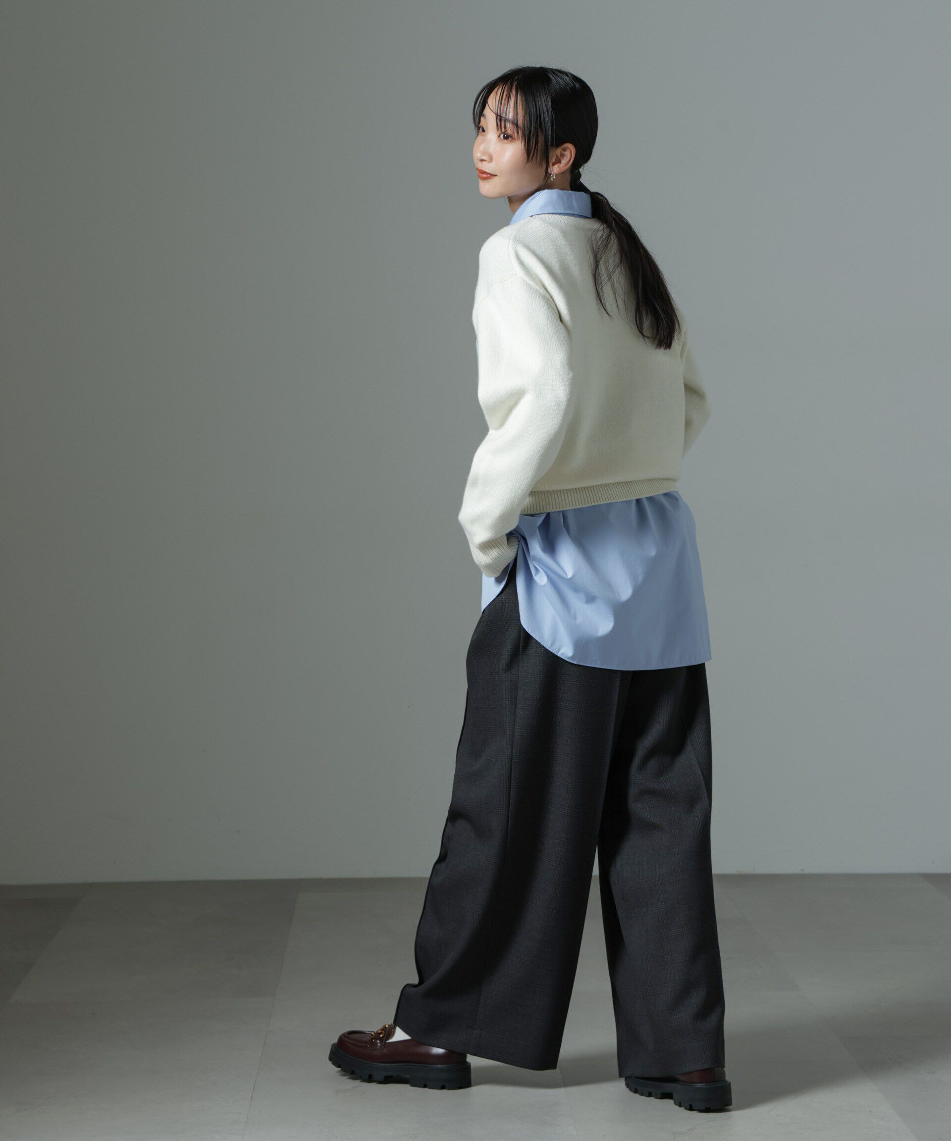 nano･universe「ストレッチサージピンタックイージーワイドパンツ（セットアップ可）」|チノ|