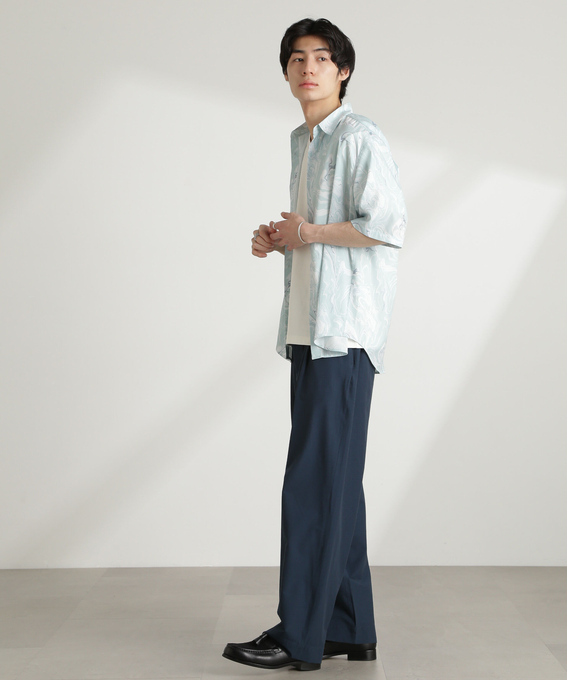 nano･universe「マーブルパターンシャツ 半袖」|シャツ・ブラウス|