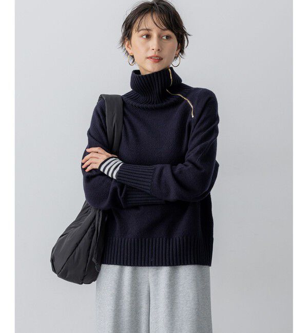 23区「ボイルドウールコンビ ジップ タートルニット」|ニット・セーター|ネイビー系