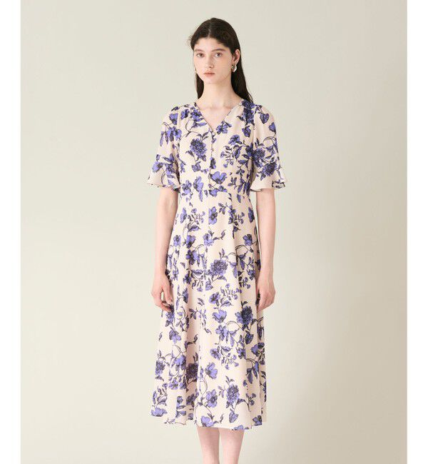 GRACE CONTINENTAL「フラワープリントフレアワンピース」|ワンピース|ベージュ