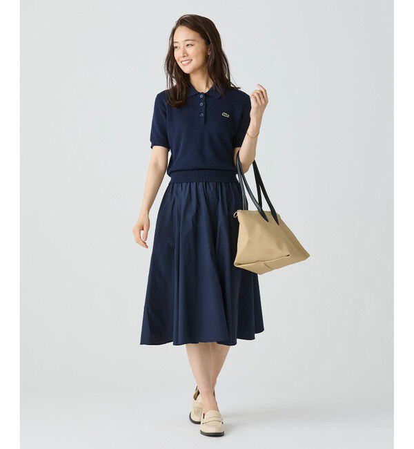 LACOSTE「異素材切り替え コンビネーションマテリアルポロドレス フレア ポロワンピース」|ワンピース|