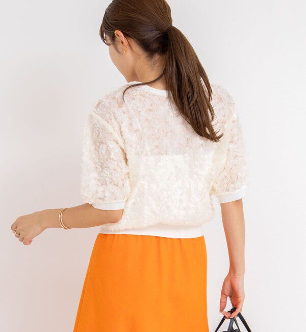 NOLLEY'S「《手洗い可能》シフォン刺繍生地クルーネックカーディガン」|カーディガン|