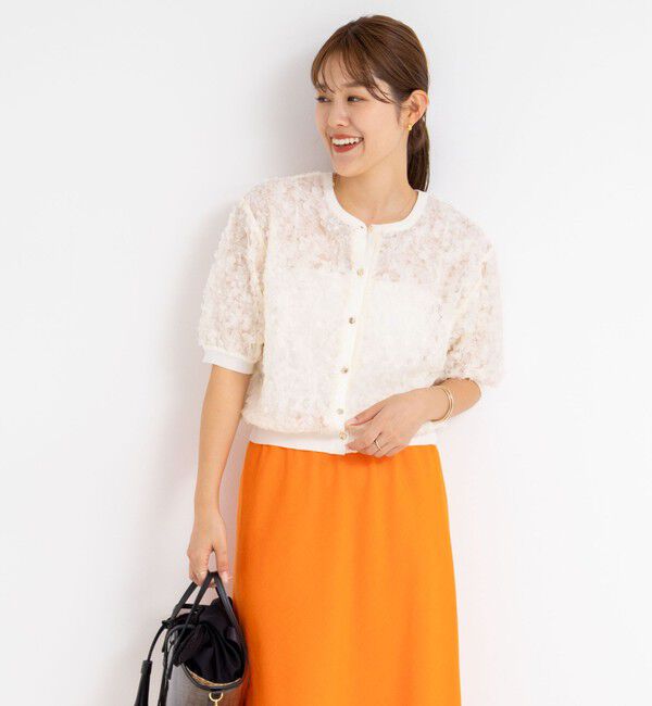 NOLLEY'S「《手洗い可能》シフォン刺繍生地クルーネックカーディガン」|カーディガン|