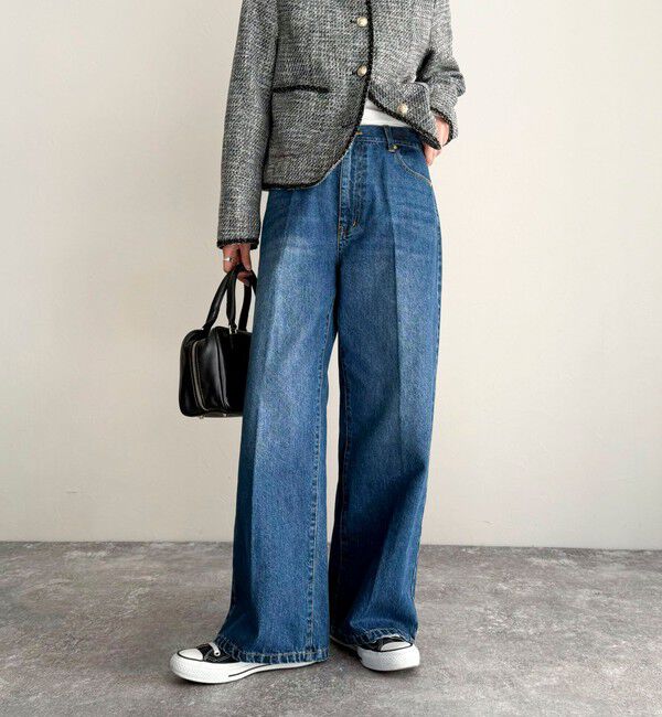 fredy emue「FRセンタープレスセミワイドデニムパンツ」|デニム|ネイビー