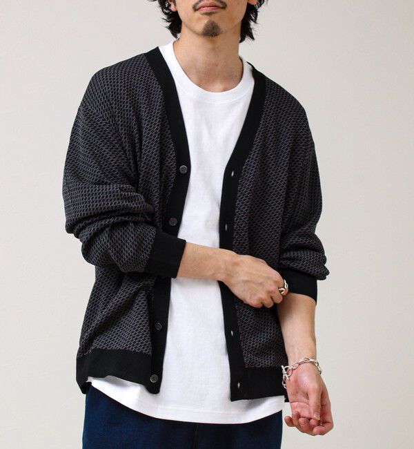 GLOSTER「【シャリ感で軽やか】バーズアイVネック crunchyカーデ」|カーディガン|