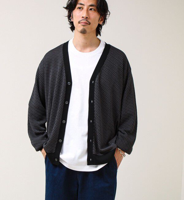 GLOSTER「【シャリ感で軽やか】バーズアイVネック crunchyカーデ」|カーディガン|