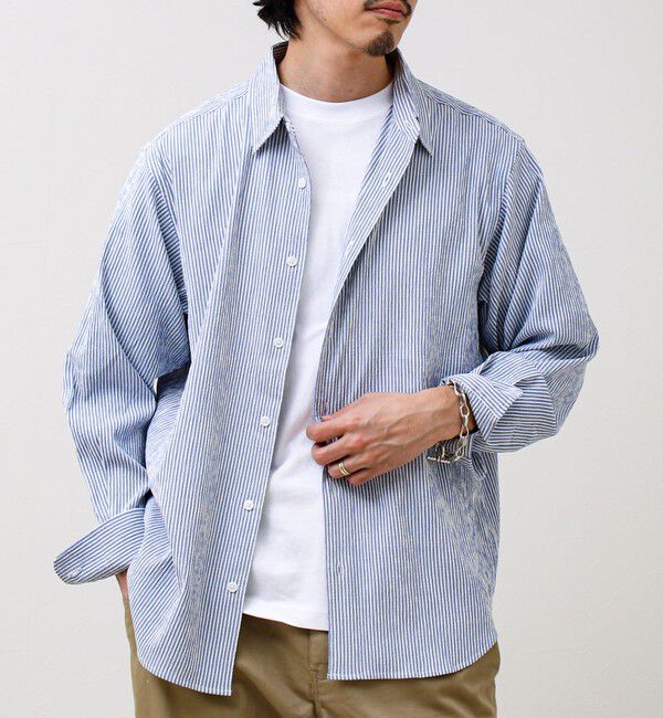 GLOSTER「【清涼感のある表情】ストライプレギュラーカラーシャツ」|シャツ・ブラウス|