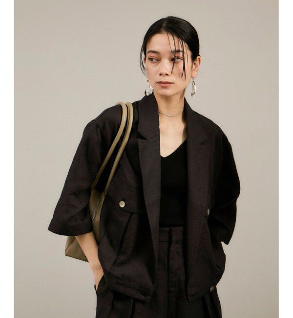 SALON adam et rope'「リネンツイルブルゾン」|ブルゾン・スタジャン|ブラック(01)