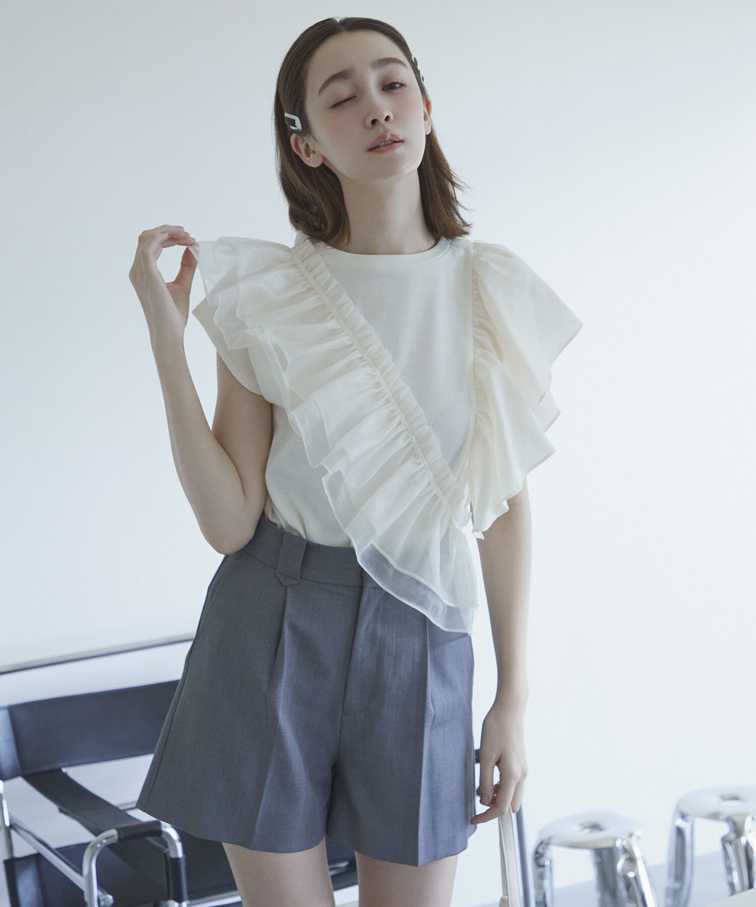 VIS「【SET】サッシュ付きフリルドッキングプルオーバー」|Tシャツ・カットソー|