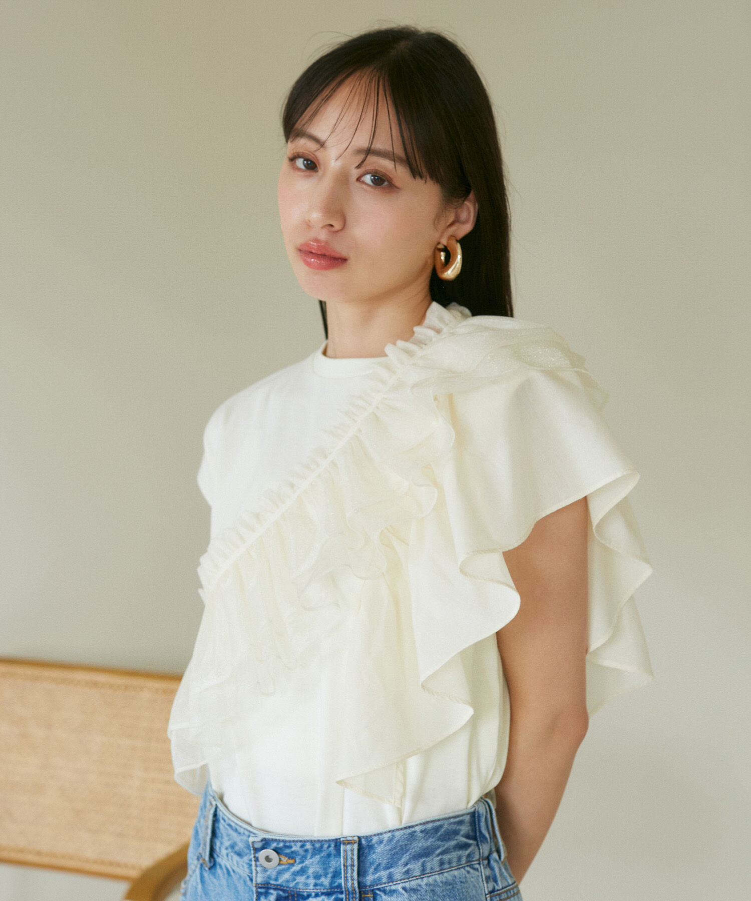 VIS「【SET】サッシュ付きフリルドッキングプルオーバー」|Tシャツ・カットソー|