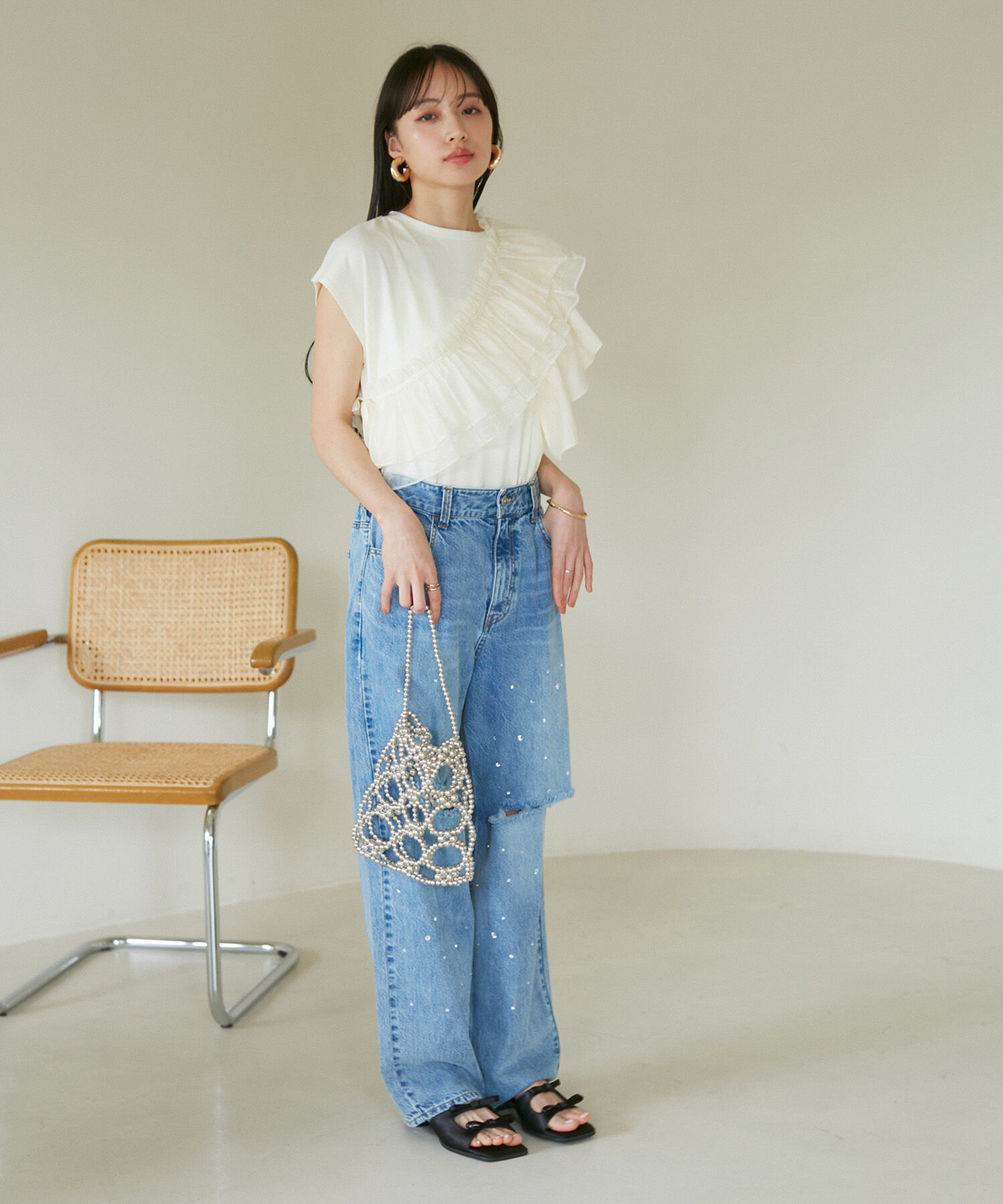 VIS「【SET】サッシュ付きフリルドッキングプルオーバー」|Tシャツ・カットソー|