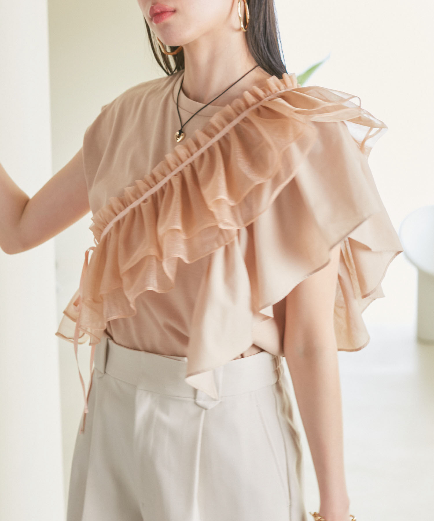 VIS「【SET】サッシュ付きフリルドッキングプルオーバー」|Tシャツ・カットソー|