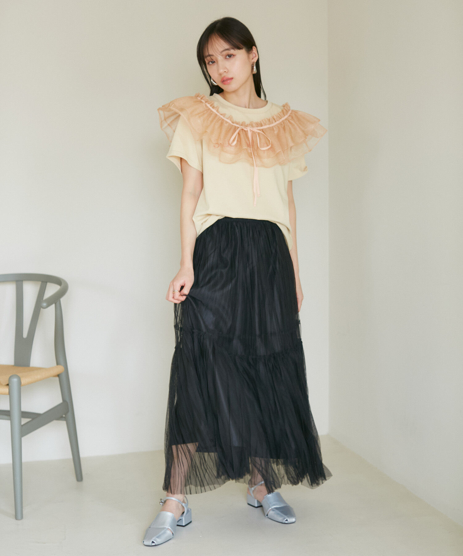 VIS「【SET】サッシュ付きフリルドッキングプルオーバー」|Tシャツ・カットソー|