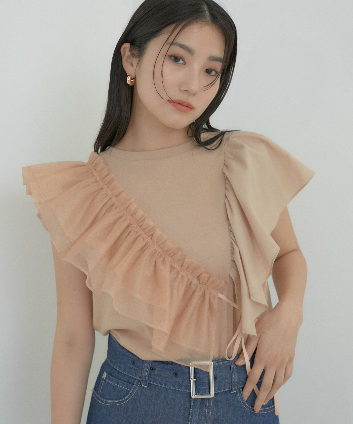 VIS「【SET】サッシュ付きフリルドッキングプルオーバー」|Tシャツ・カットソー|