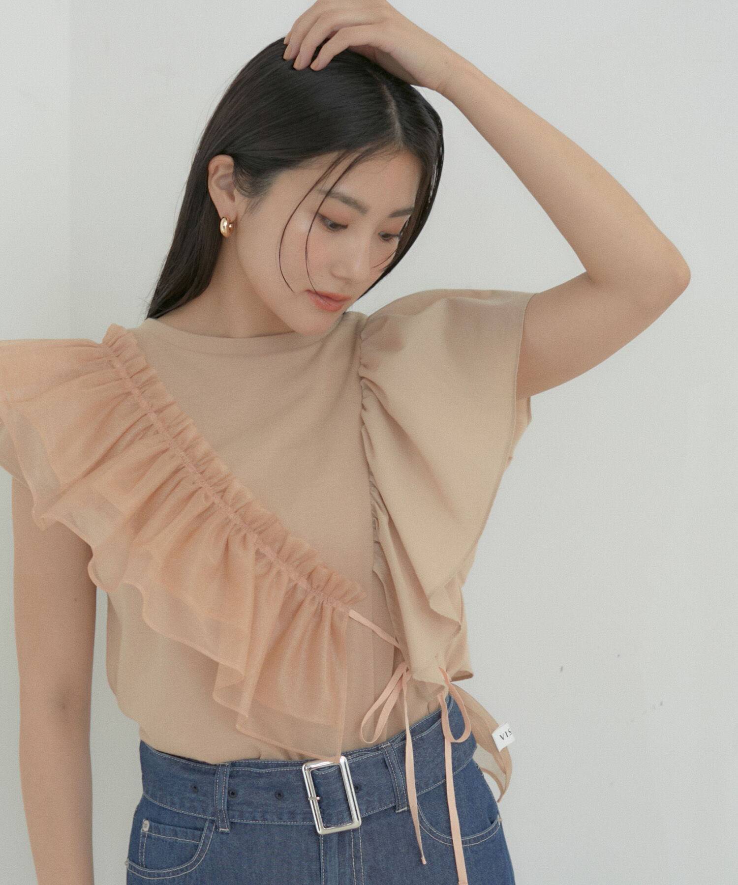 VIS「【SET】サッシュ付きフリルドッキングプルオーバー」|Tシャツ・カットソー|