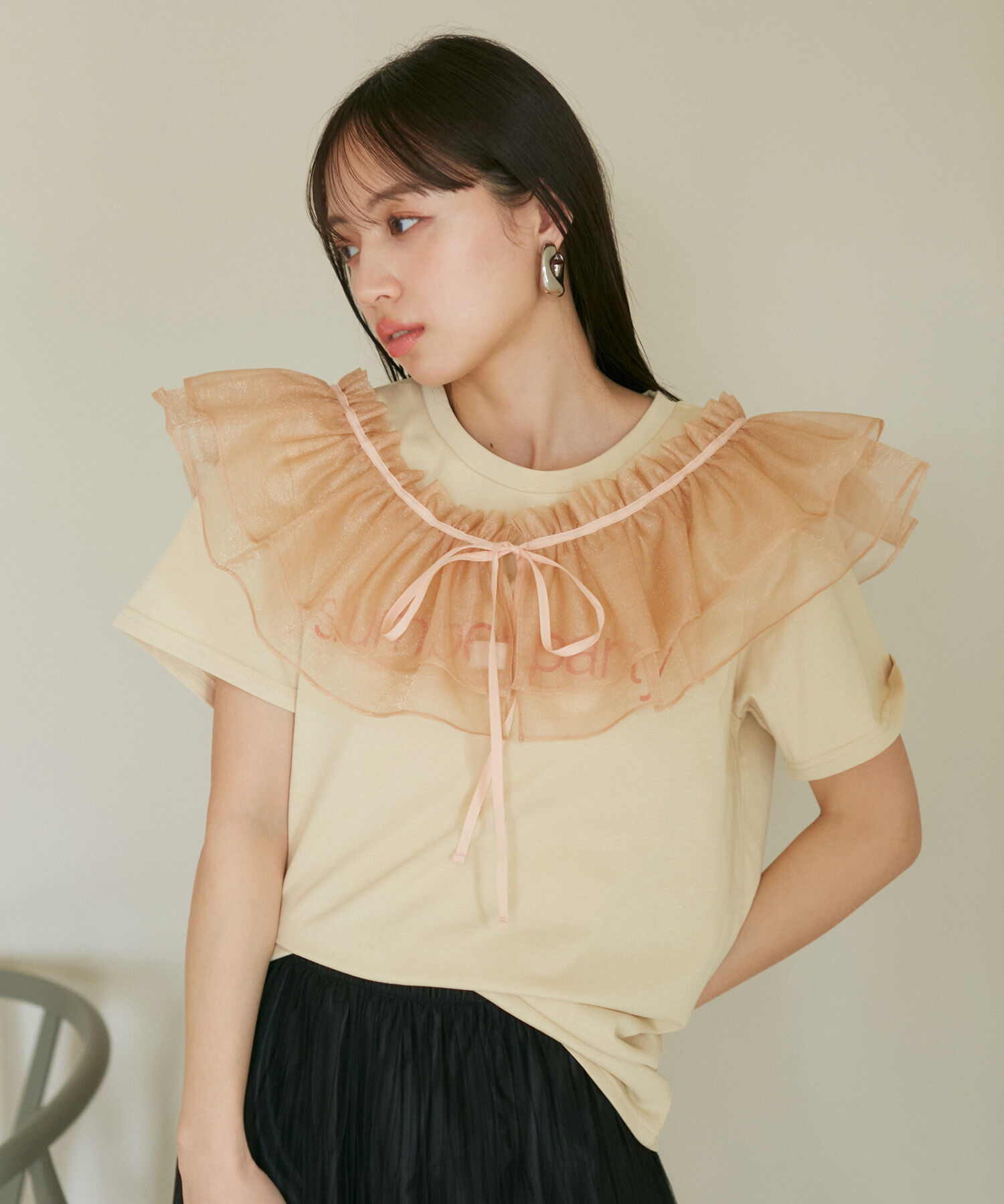 VIS「【SET】サッシュ付きフリルドッキングプルオーバー」|Tシャツ・カットソー|