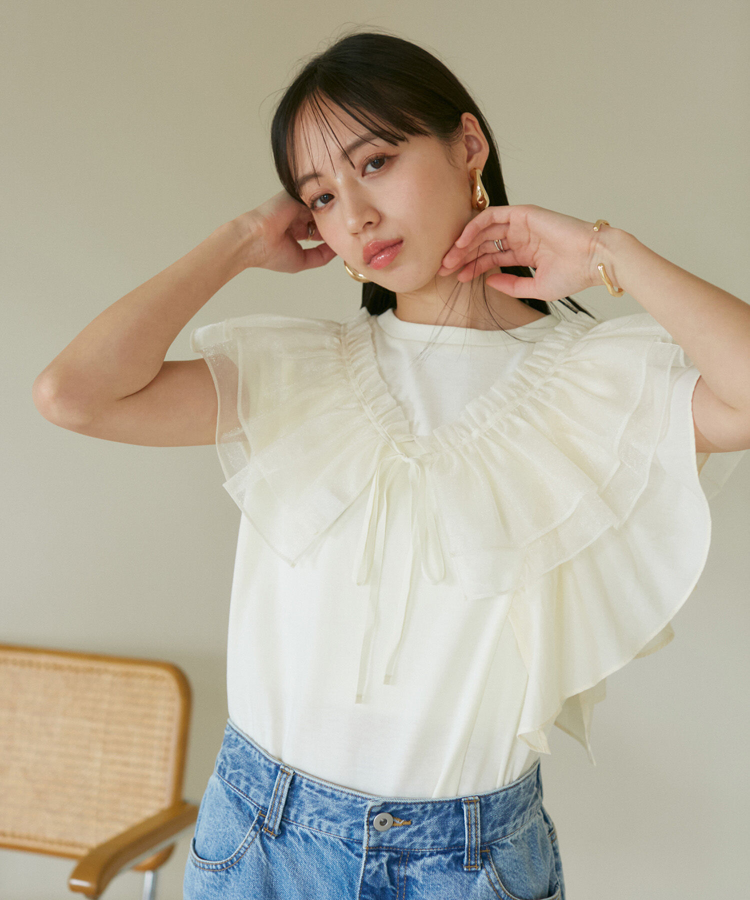 VIS「【SET】サッシュ付きフリルドッキングプルオーバー」|Tシャツ・カットソー|