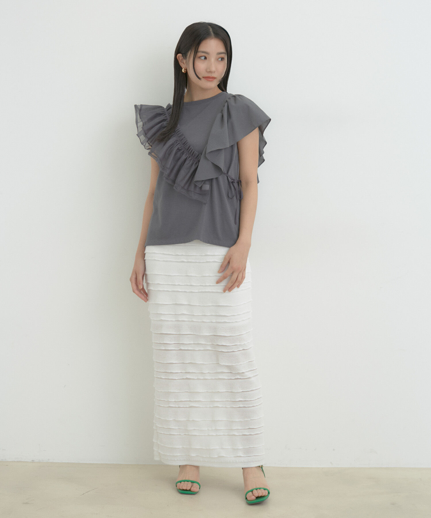 VIS「【SET】サッシュ付きフリルドッキングプルオーバー」|Tシャツ・カットソー|