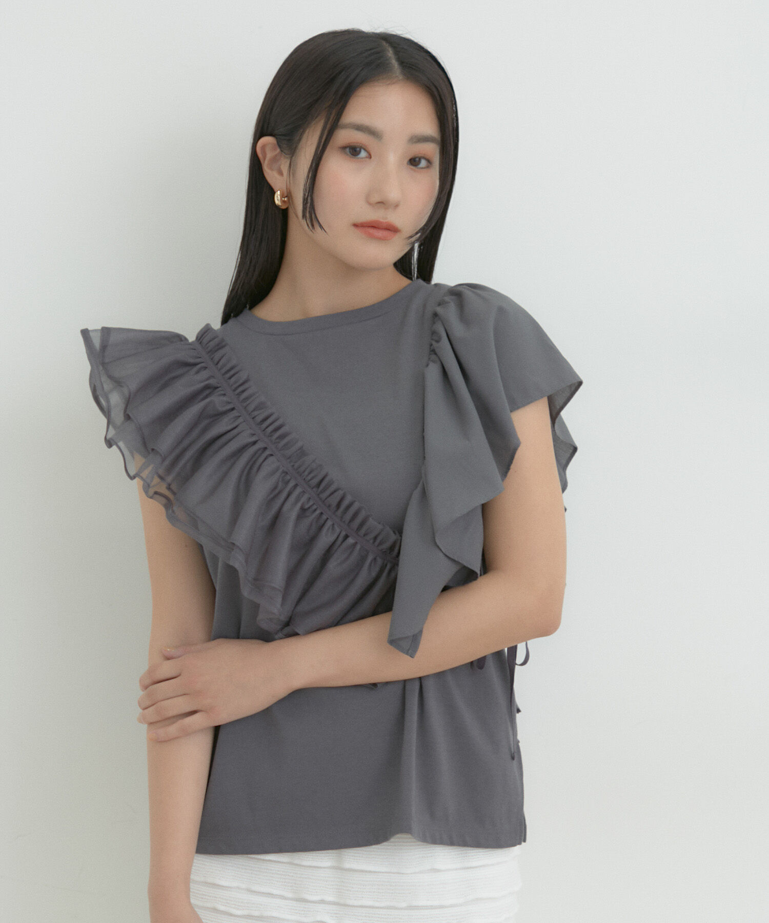 VIS「【SET】サッシュ付きフリルドッキングプルオーバー」|Tシャツ・カットソー|