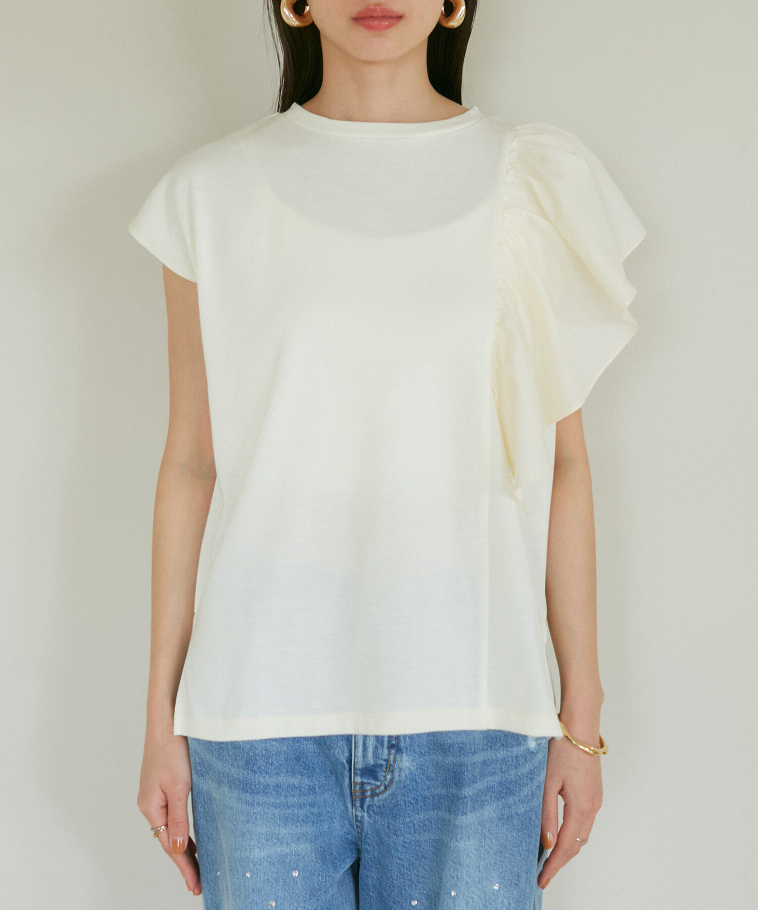 VIS「【SET】サッシュ付きフリルドッキングプルオーバー」|Tシャツ・カットソー|