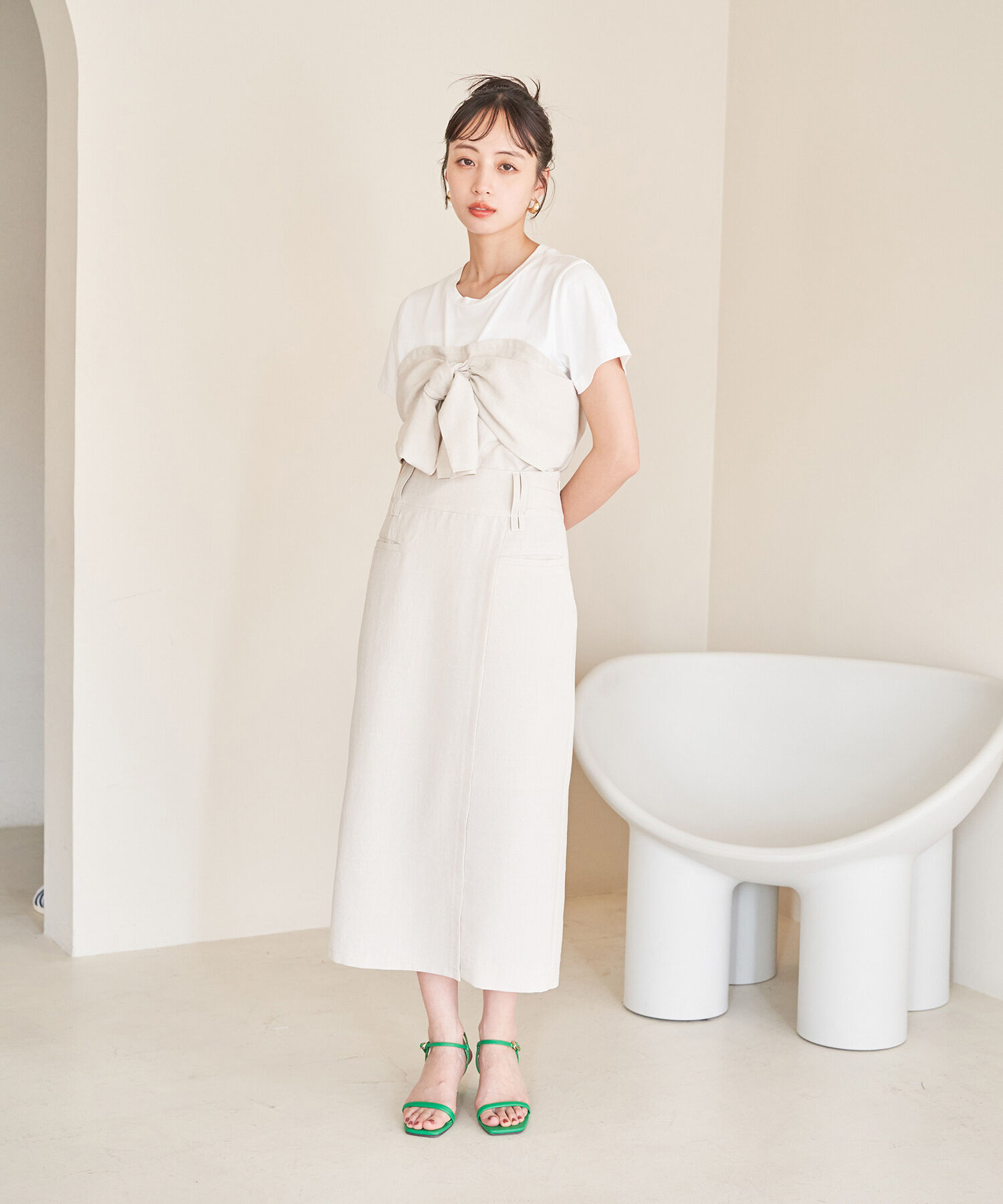 VIS「【接触冷感・洗える】美easyリネンライクベルト付き Iラインスカート」|スカート|