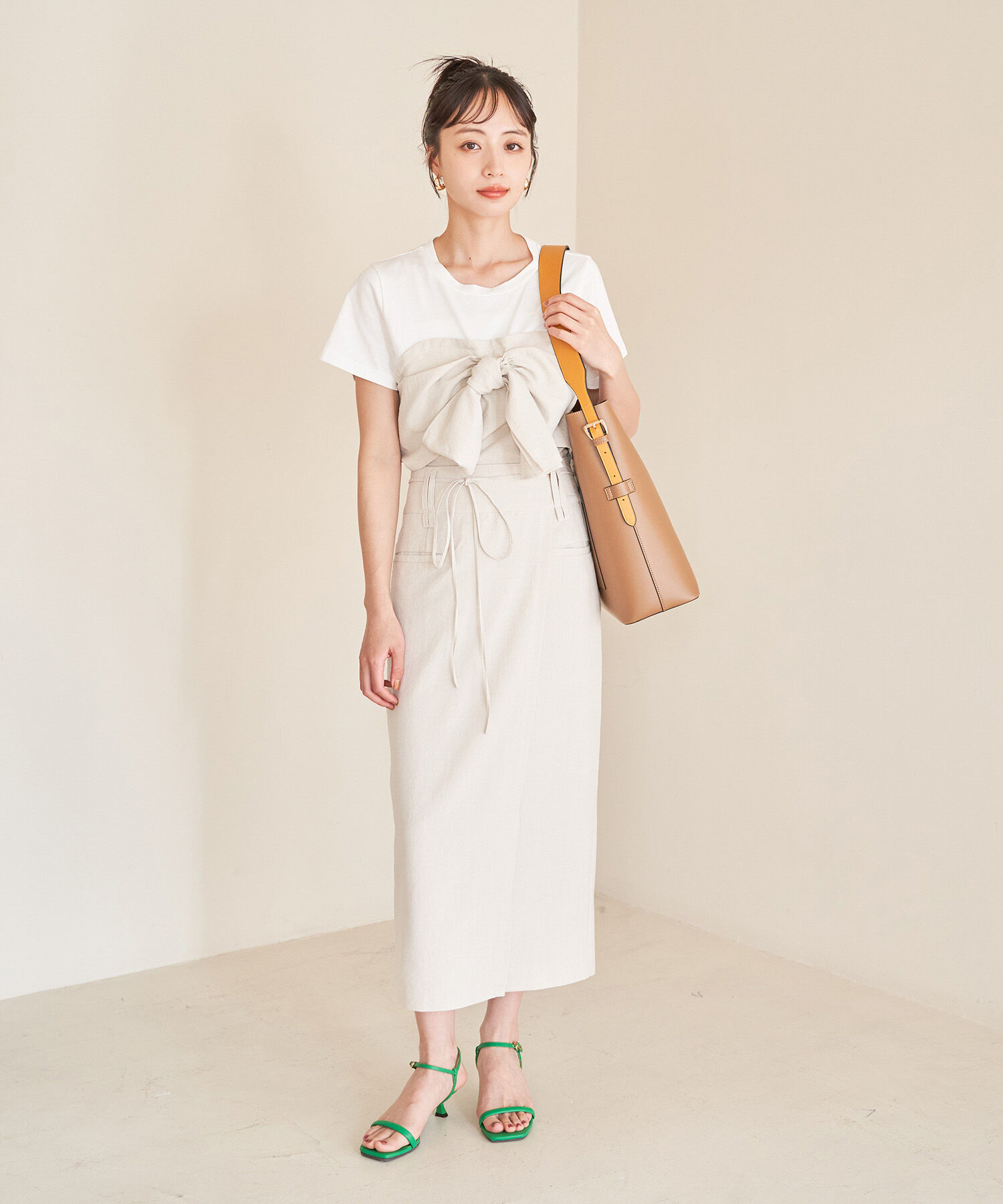 VIS「【接触冷感・洗える】美easyリネンライクベルト付き Iラインスカート」|スカート|