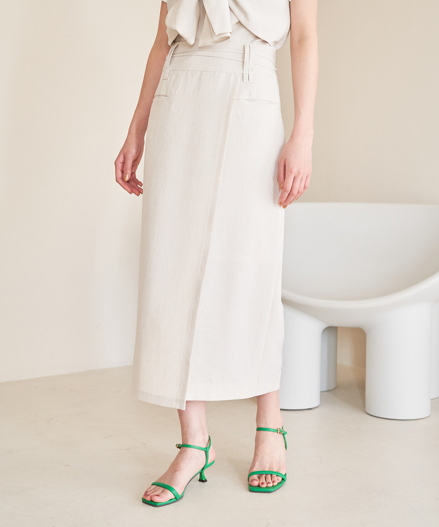 VIS「【接触冷感・洗える】美easyリネンライクベルト付き Iラインスカート」|スカート|