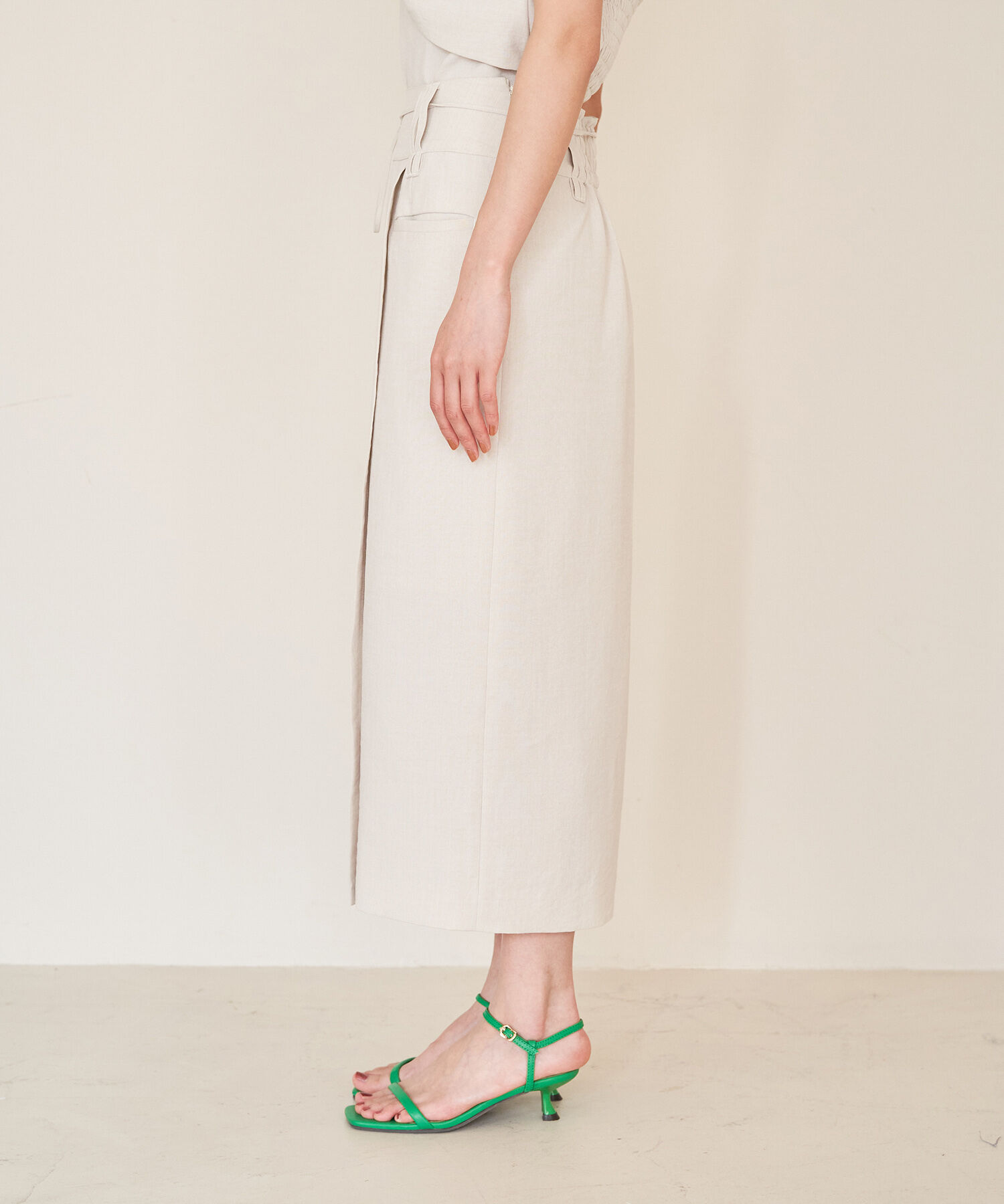 VIS「【接触冷感・洗える】美easyリネンライクベルト付き Iラインスカート」|スカート|