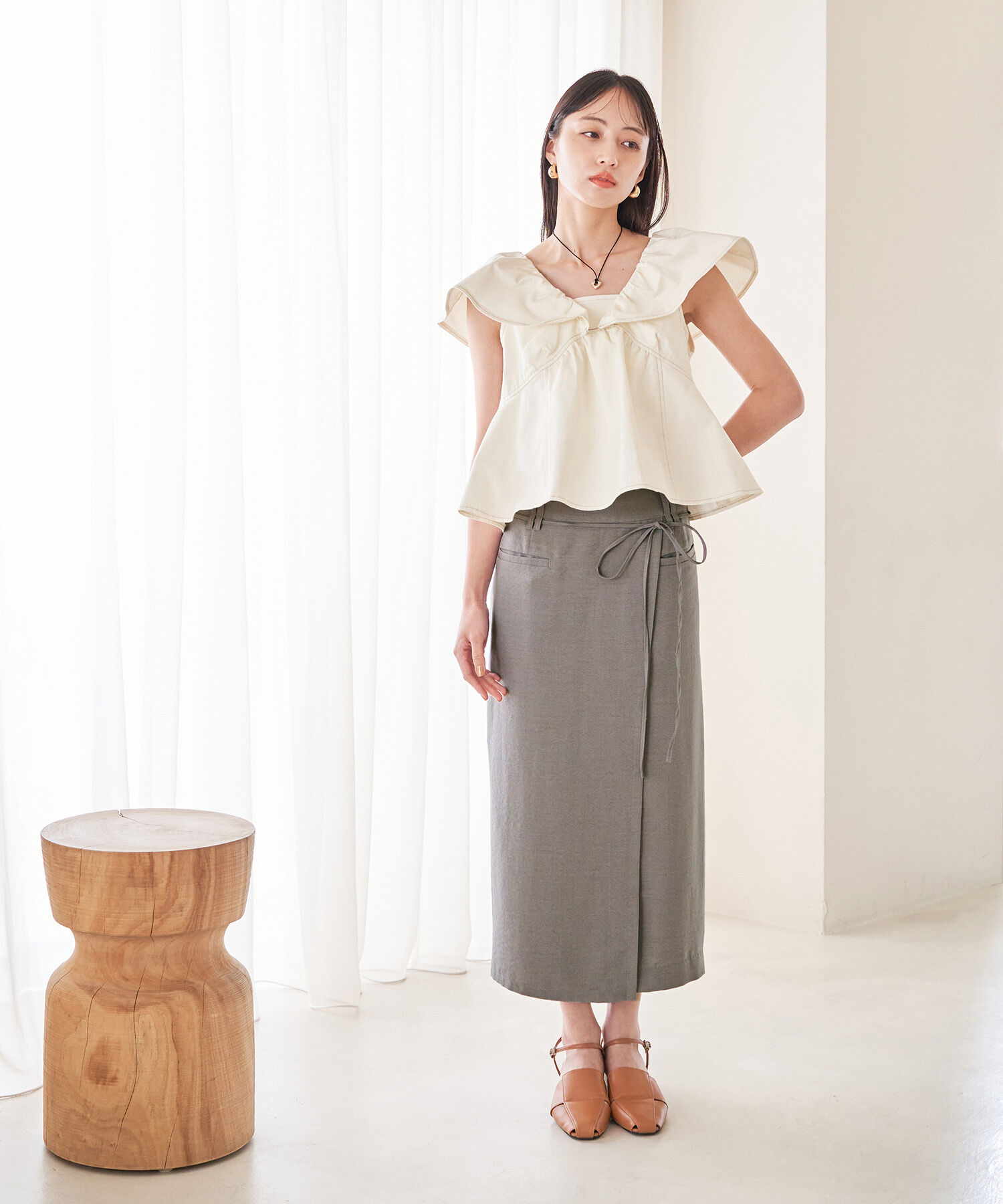 VIS「【接触冷感・洗える】美easyリネンライクベルト付き Iラインスカート」|スカート|