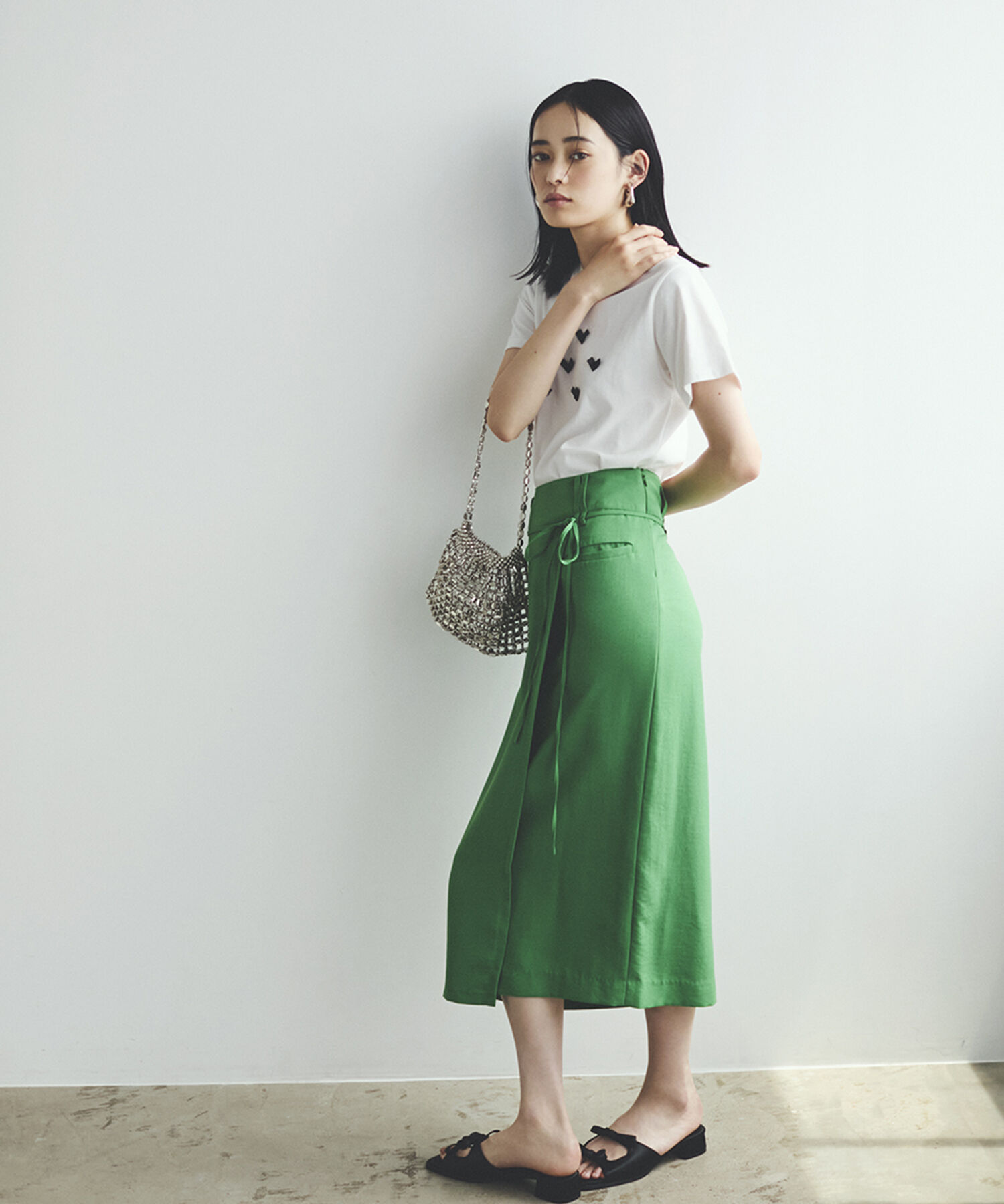 VIS「【接触冷感・洗える】美easyリネンライクベルト付き Iラインスカート」|スカート|