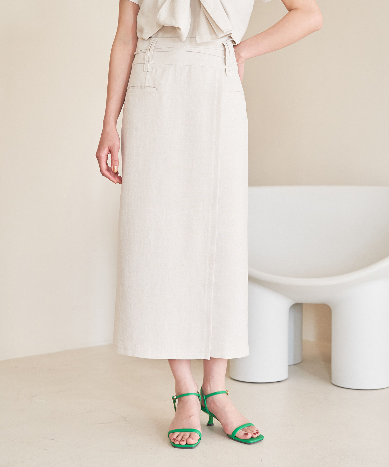VIS「【接触冷感・洗える】美easyリネンライクベルト付き Iラインスカート」|スカート|