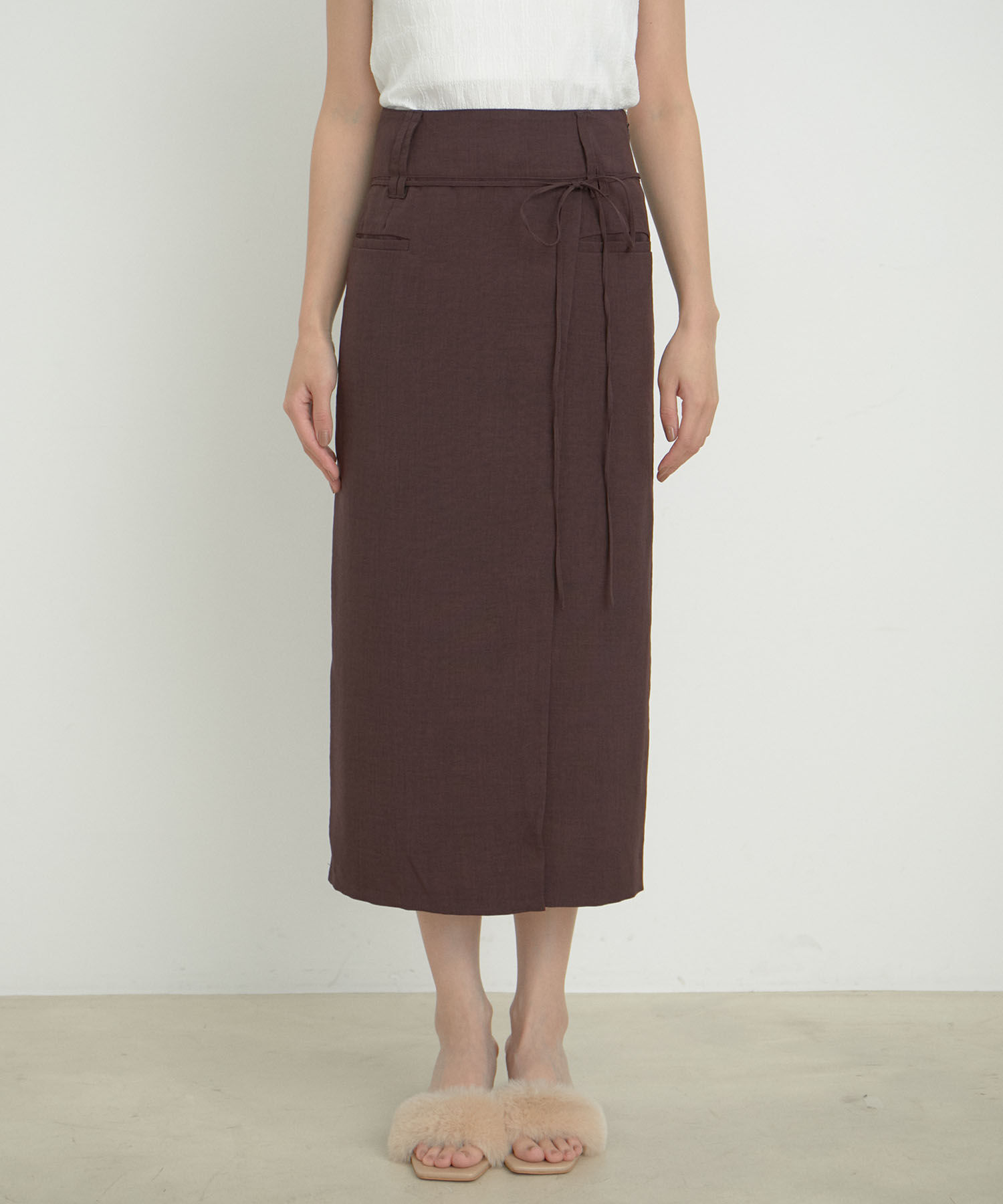 VIS「【接触冷感・洗える】美easyリネンライクベルト付き Iラインスカート」|スカート|