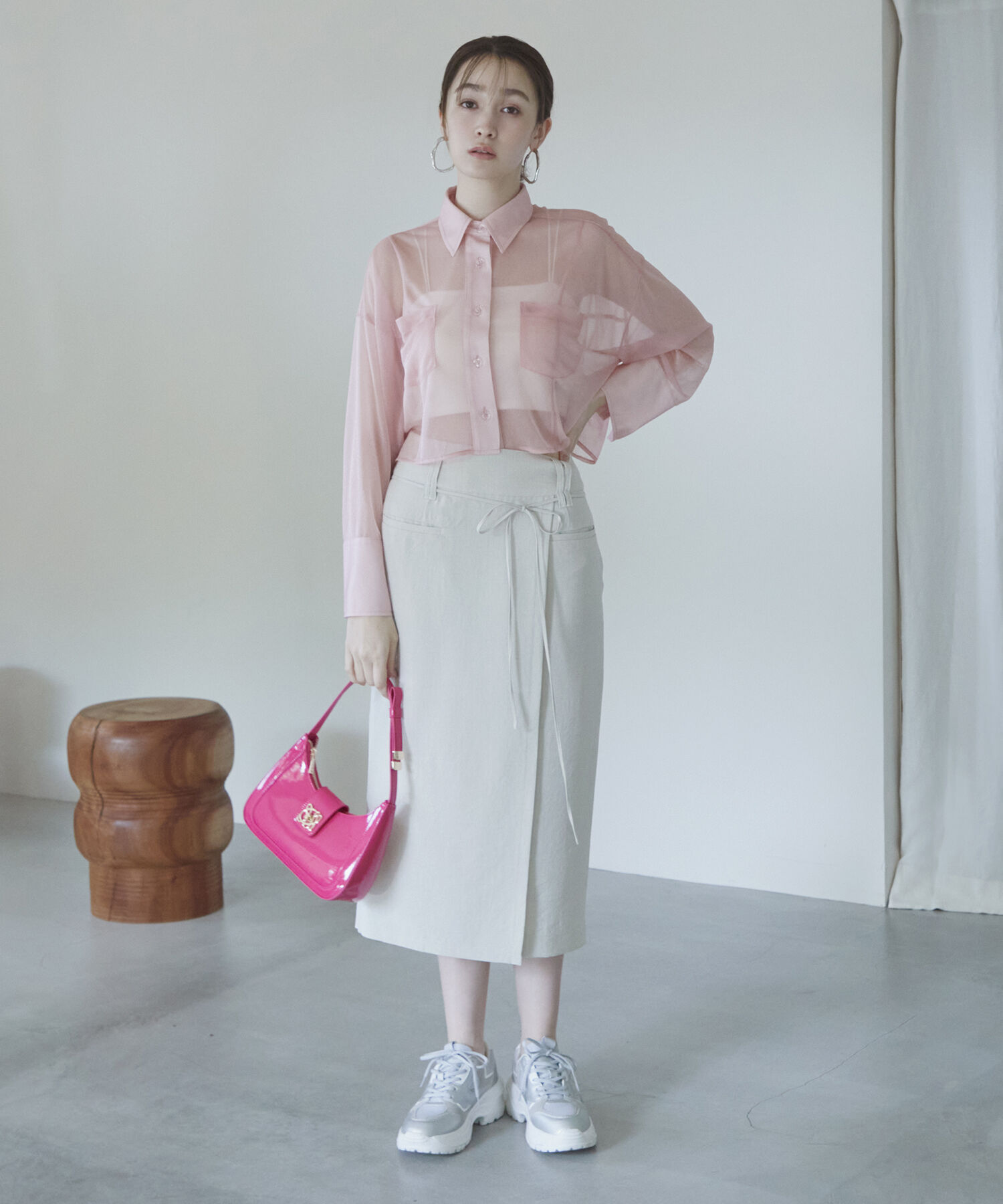 VIS「【接触冷感・洗える】美easyリネンライクベルト付き Iラインスカート」|スカート|