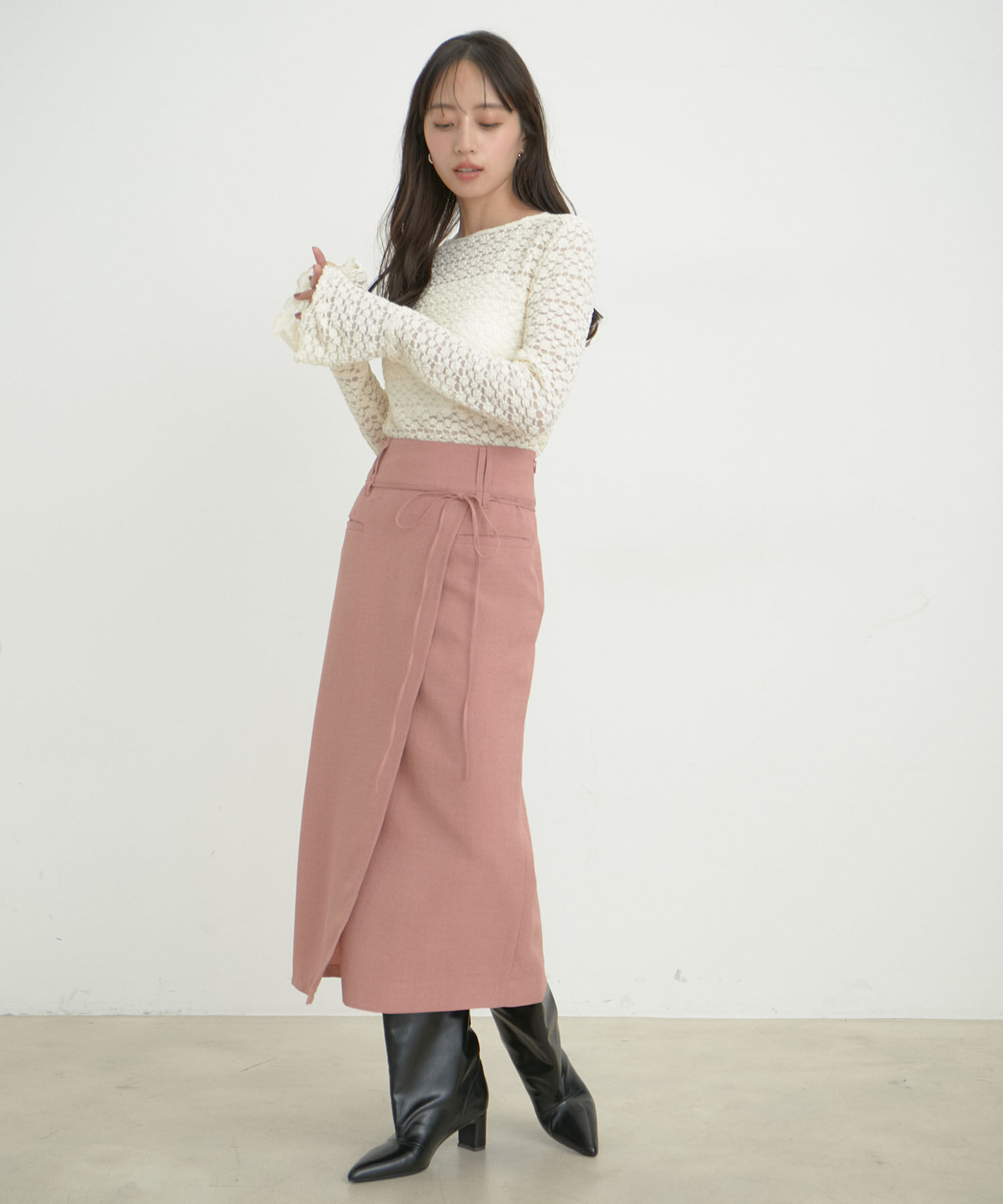 VIS「【接触冷感・洗える】美easyリネンライクベルト付き Iラインスカート」|スカート|