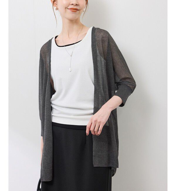 Rope&rsquo;Picnic「【新色追加】LEVITAシアーニットリラックスカーディガン」|カーディガン|チャコール(06)