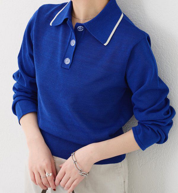  「シアーニットポロ」|ニット・セーター|ブルー