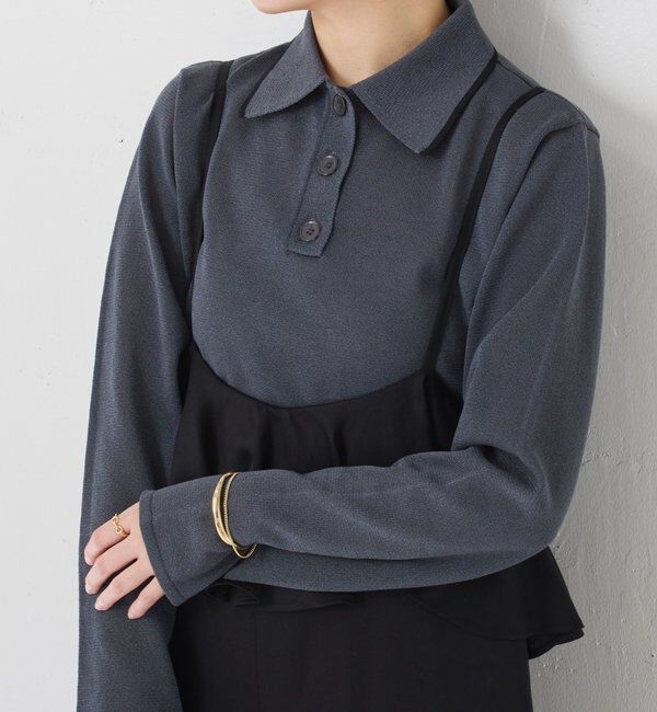  「シアーニットポロ」|ニット・セーター|チャコールグレー